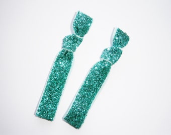 Set of 2 Glitter Hair Tie Package by Crimson Rose Cottage - Turquoise Glitter Hair Ties that Double as Bracelets