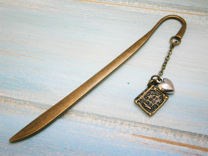Bookmark with a Antique Bronze Book and Antique Silver Heart/Book Lover Bookmark/On To The Next Chapter Bookmark/Bookmarks for Books image 3