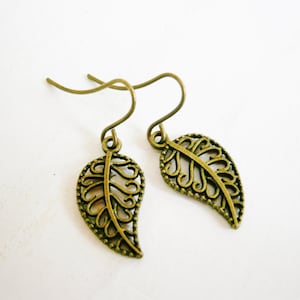 Antique Bronze Filigree Leaf Charm On Antique Bronze French Earring Hooks/Dangle Earrings/Nature Earrings/Boho Earrings/Filigree Earrings.