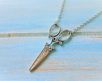 Antique Silver Large Scissor Pendant Necklace/Scissor Necklace/Hairdresser Gift/Hairdresser Necklace/Sewing Necklace/Crafter Necklace