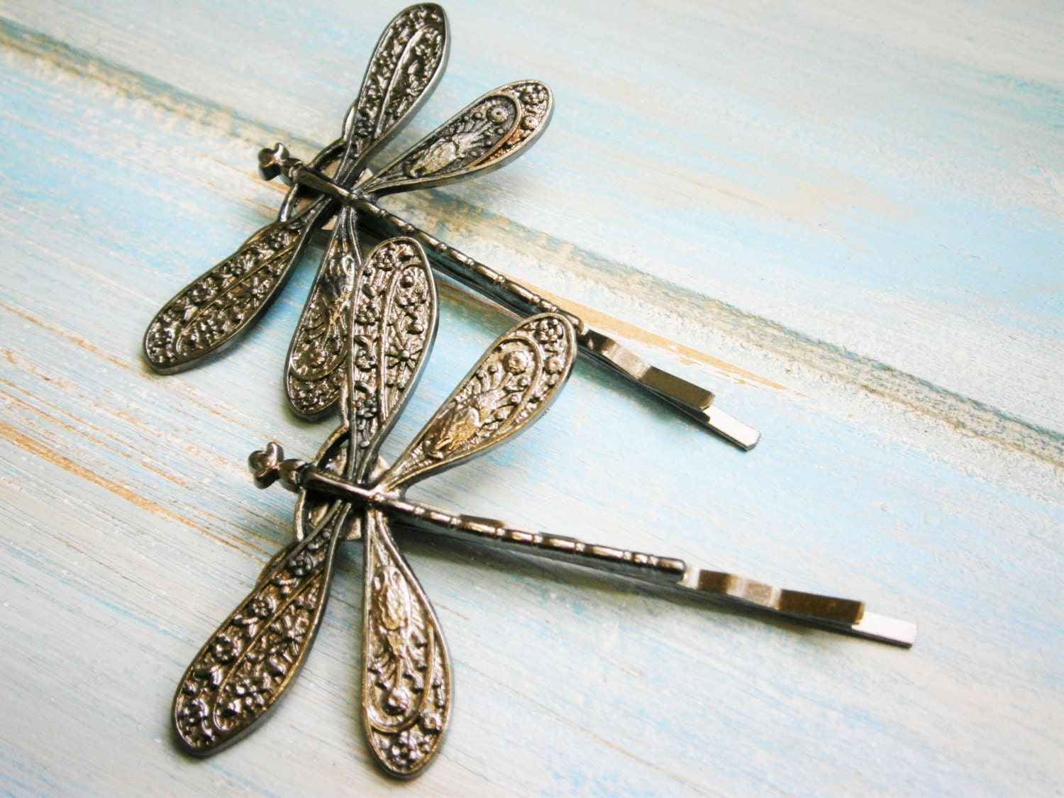 Gunmetal Black Plated Set of 2 Dragonfly Bobby Pins Dragonfly Etsy