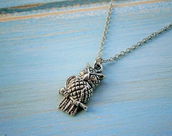 Antique Silver Owl Charm Necklace/Boho Necklace/Nature Necklace/Woodland Jewellery/Owl Jewelry/Nature Jewelry/Boho Jewelry/Bridesmaid Gift.