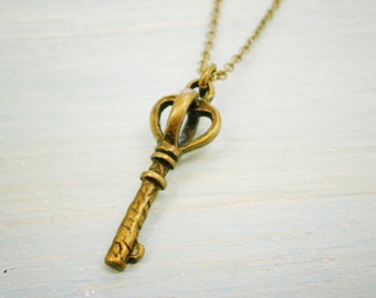 Antique Bronze Small Key Charm Necklace/Boho Necklace/Bridesmaids Gifts/Charm Necklace/Key Necklace/Love Necklace/Steampunk Jewellery