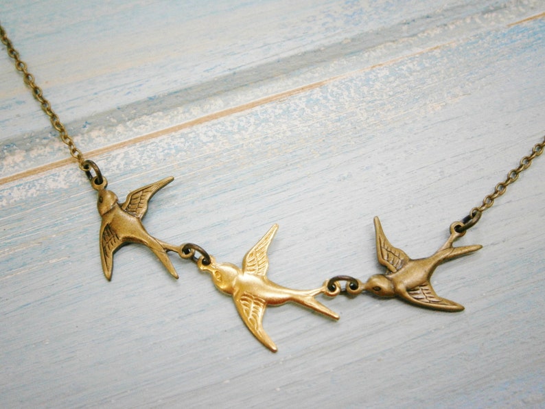 Three Small Bird NecklaceBoho NecklaceNature NecklaceWoodland NecklaceNature JewelleryRustic WeddingBridesmaid GiftBird Necklace