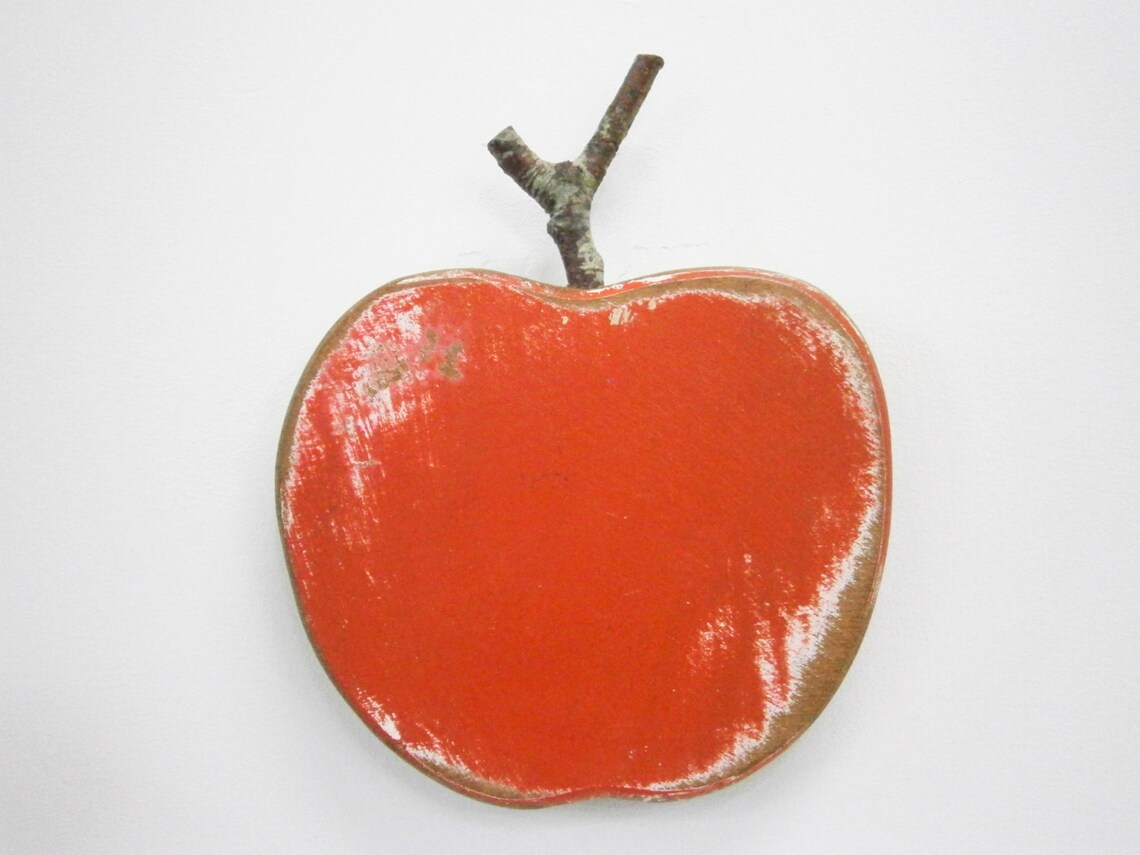 Red Painted Wood Apple Wall Art/reclaimed Apple With a Etsy