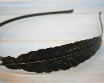 Black Feather Patina Filigree Headband - Hair Accessory, Bridesmaid Gift, Family Pictures, Rustic Wedding Accessory, Boho Hair Accessory