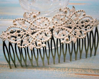 Large White Patina Filigree Lace Hair Comb - Vintage Inspired/Shabby Chic/Bohemian/Bridesmaids Gifts/Bridal Hair Accessory