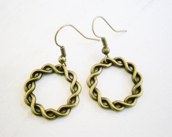 Antique Bronze Twisted Rings on Antique Bronze Earring Hooks/Dangle Earrings/Boho Jewelry