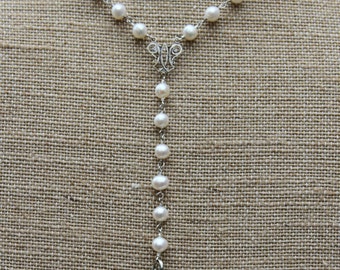 SALE Rosary Style French Cross Necklace