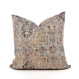 Jewel-toned medallion pillow cover, purple and brown pillow, beige and purple pillow, Turkish pillow, purple woven pillow