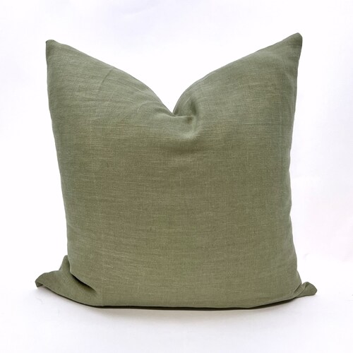 Green Fringe PILLOW COVER Linen Pillowcase Sage Green Raw Etsy