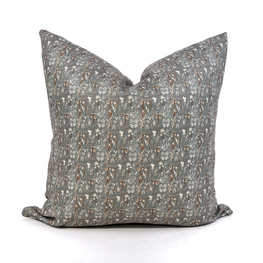MINI Rust and Steel Gray Floral Pillow Cover Etsy