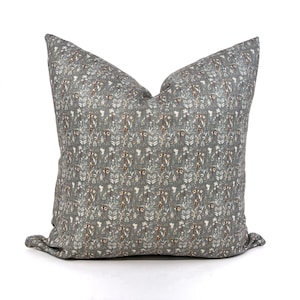 MINI Rust and steel gray floral pillow cover