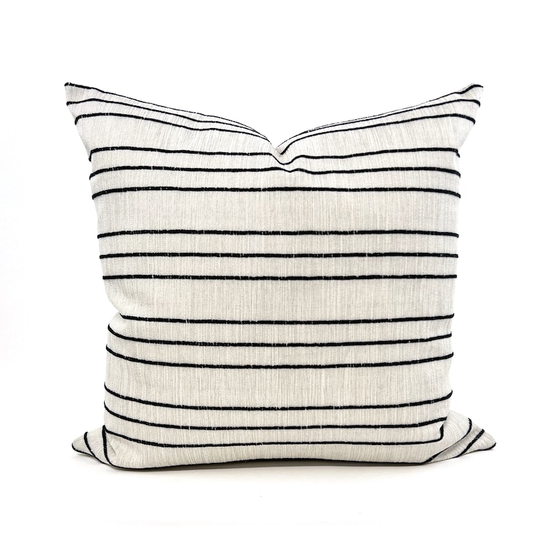 Flax and woven black stripe pillow cover image 1