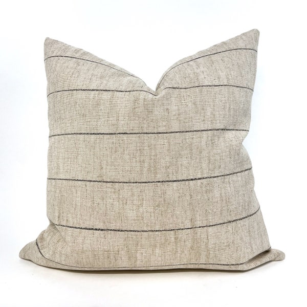 Oatmeal and black stripe pillow cover