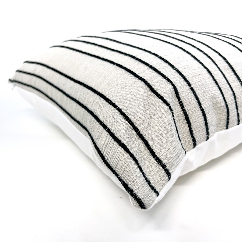 Flax and woven black stripe pillow cover image 2