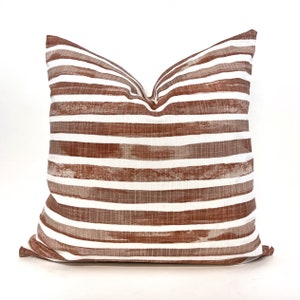 Rust stripe pillow cover, watercolor pillow, orange stripe pillow, modern pillow