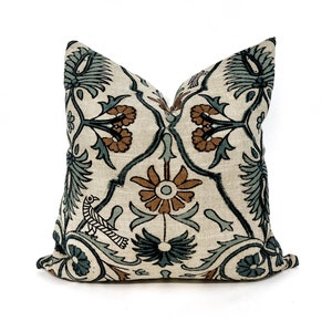 Blue and terra cotta floral pillow cover