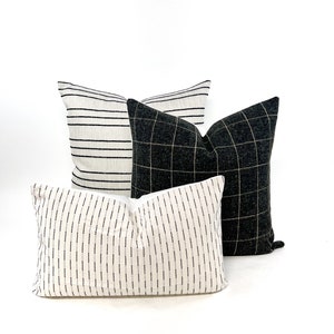 Flax and woven black stripe pillow cover image 6