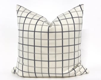 Gray window pane plaid pillow cover