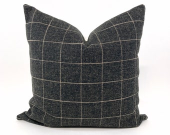 Charcoal window pane pillow cover, dark gray pillow, plaid pillow, black plaid pillow, modern pillow