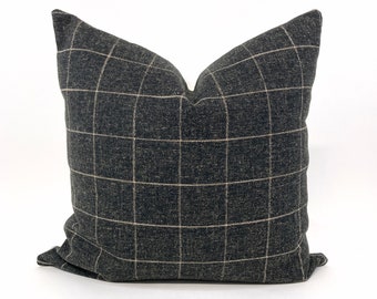 Charcoal window pane pillow cover