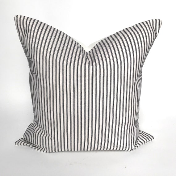 Handmade 16/" pillow COVER black and white ticking stripe