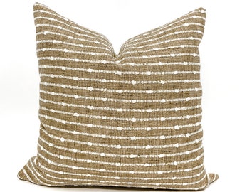 Camel brown and cream woven stripe pillow cover