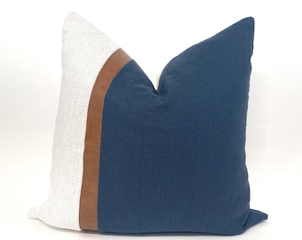 Melissa pillow cover - Navy and greige color block pillow cover