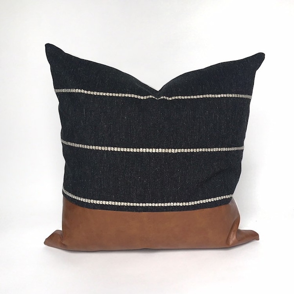 Charcoal stripe color block pillow cover