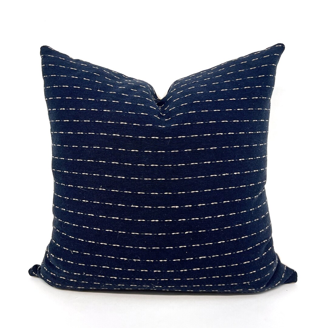 Handloomed Mexican Navy and Beige Stripe Pillow Cover Etsy