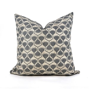 Steel gray and flax floral pillow cover, beige and gray pillow, floral block pillow, art decor beige pillow