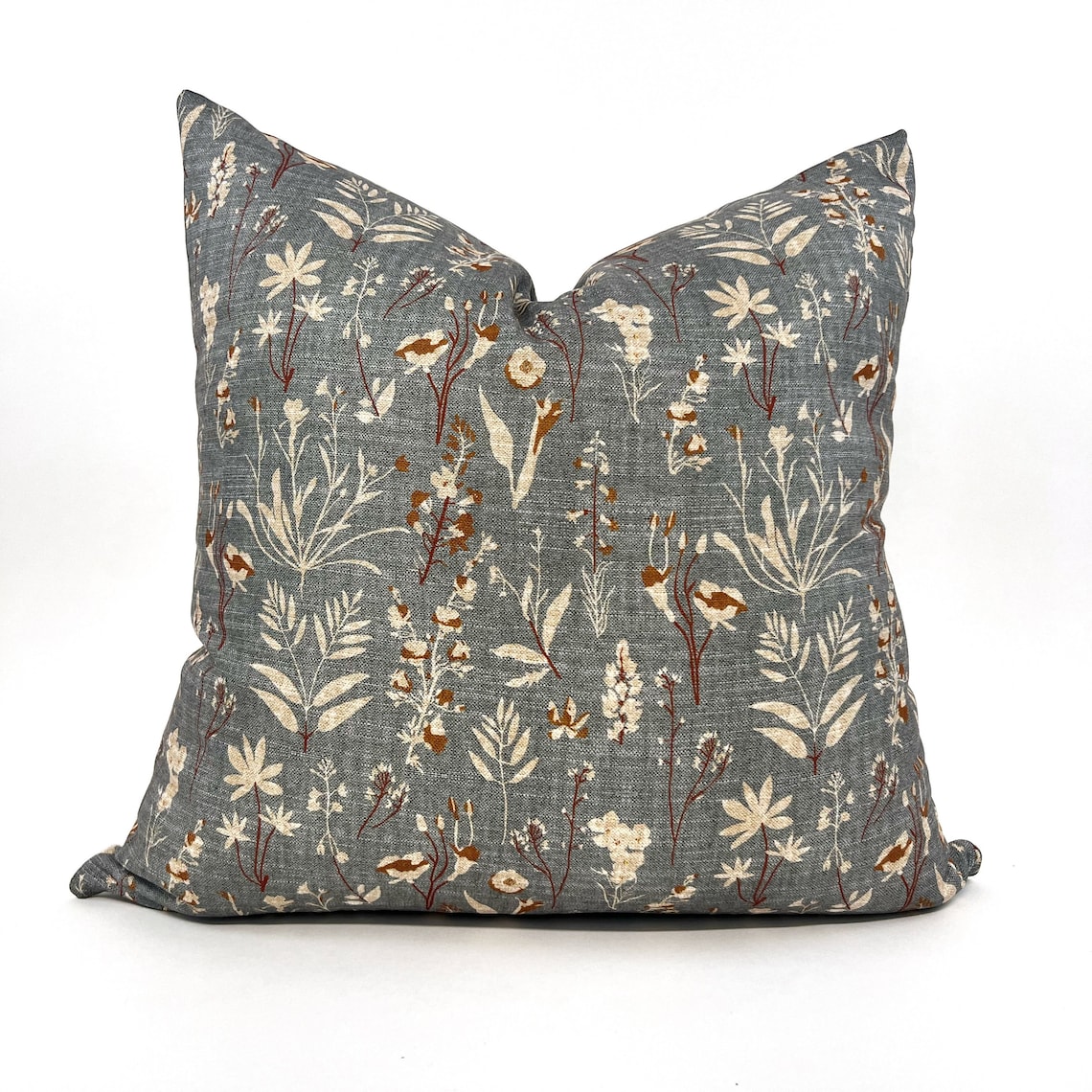 Rust and Steel Gray Floral Pillow Cover Etsy