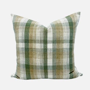 Groen en beige geruite kussensloop