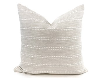 Cream and white woven stripe pillow cover