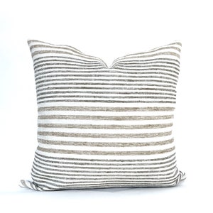 Beige and pewter stripe pillow cover, gray stripe pillow, beige stripe pillow, neutral stripe pillow
