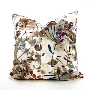Purple and brown floral pillow cover, purple and blue pillow, abstract floral pillow, watercolor floral pillow, dark purple pillow