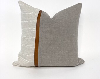 Cream and gray color block pillow cover