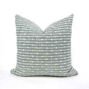 Turquoise and woven cream stripe pillow cover, blue stripe pillow, green stripe pillow, light blue pillow