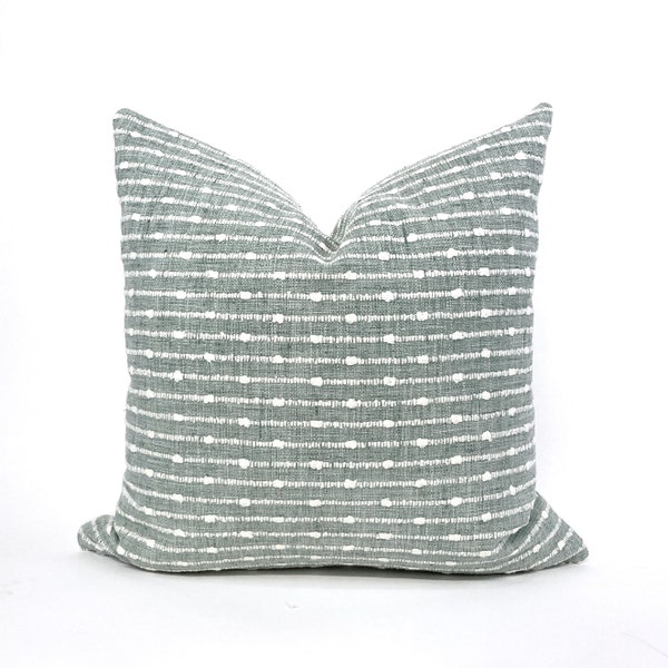 Turquoise and woven cream stripe pillow cover