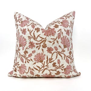 Pink wildflower pillow cover, mauve pillow, rust and pink pillow, beige and pink floral pillow