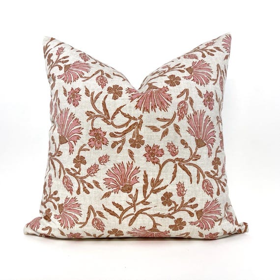 Pink wildflower pillow cover, mauve pillow, rust and pink pillow, beige and pink floral pillow
