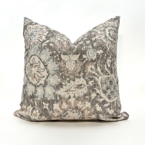Beige and blue medallion pillow cover, gray and blue pillow, turkish pillow, woven pillow