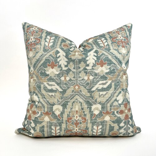 Rust and Steel Gray Floral Pillow Cover Etsy