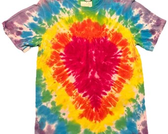 Kinder T-Shirt in X-Large Multi Farben, handgefärbtes Unisex Boho Festival Shirt, Hippie Streetwear Top