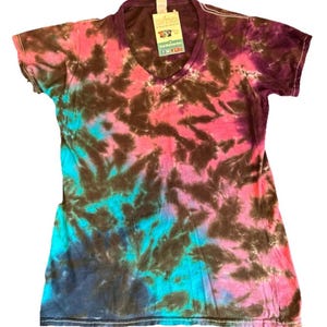 Juniors Medium Tie Dye T-Shirt – Handmade Unisex Boho Festival Shirt, Hippie Streetwear Top, Black Pink Blue Purple