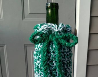 Borsa per bottiglie di vino natalizia personalizzata fatta a mano – Carta regalo all'uncinetto festiva in filato scintillante – Diverse opzioni di colore