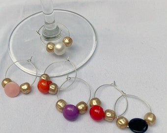 Set of 6 Button Wine Glass Charms