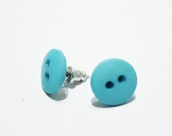 Upcycled Plastic Blue Button Stud Earrings