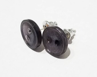 Upcycled Plastic Gray Button Stud Earrings